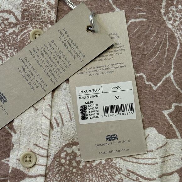 Folk Maui Short Sleeve Button Down Floral Shirt Linen Blend Pink Cream Size XL - Picture 6 of 8